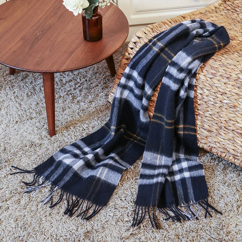 

Women Winter With Tassel Color Lattice Scarves Warm Female Shawl Hot Sale Men Scarf 2020 Autumn Long Couple Wool Scarf With Bag