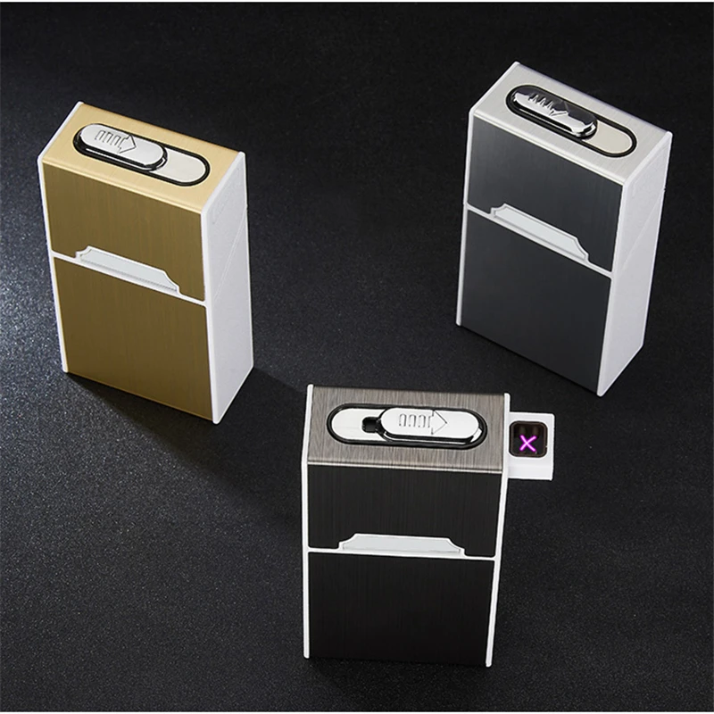 Портативный USB зарядка Зажигалка 20 сигарет коробка чехол зажигалка деловой подарок для мужчины электрическая зажигалка для сигарет держать 20 сигарет
