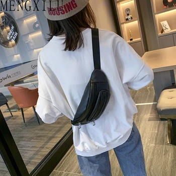 

MENGXILU 2019 Multiple Zip Pocket PU Waist Pack Women Fanny Pack Female Leather Chest Belt Bag Purse Ladies Girls Shoulder Bag