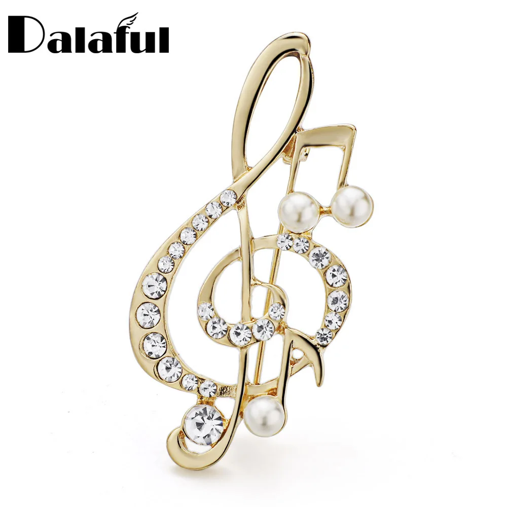 Dalaful Amazing Crystal Musical Note Brooch Pin Simulated Pearl Hat
