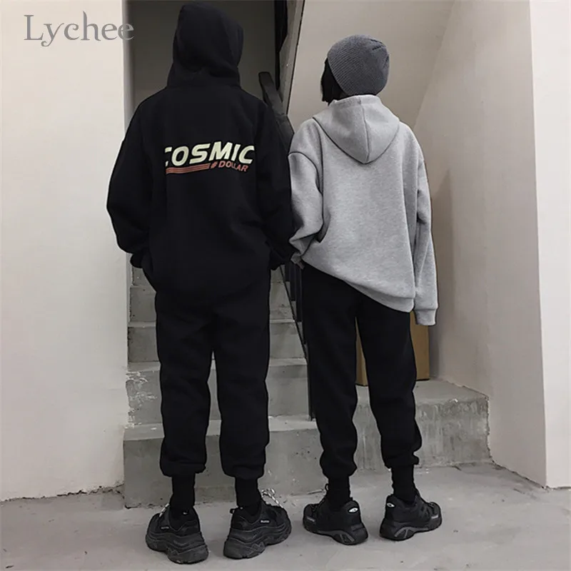 Lychee, Харадзюку, одноцветные Женские флисовые штаны с эластичной талией, свободные женские штаны для бега, повседневные штаны на весну, осень, зиму