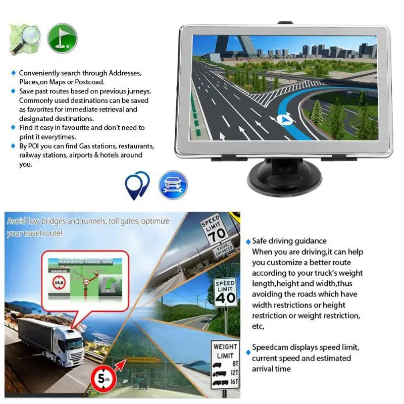 Auto Lkw GPS Navigation System 7 Zoll Touchscreen Ultra Dünne FM Sender Nordamerika/Europa/Australi