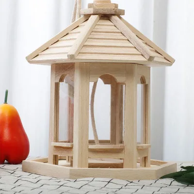 Bird-Feeder Yard-Decoration Wooden Wild-Bird Garden Roof-Home Feed-Dispenser 