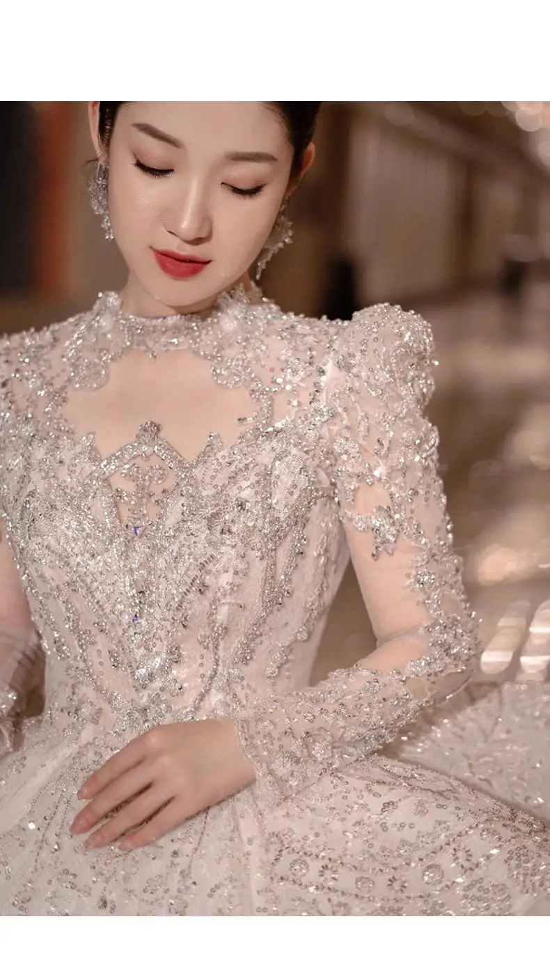 bridal gowns Vintage Luxury Long Train Wedding Dress 2022 New Bridal Dresses Ball Gown Long Sleeve Winter Beading Wedding Gowns sexy wedding dresses