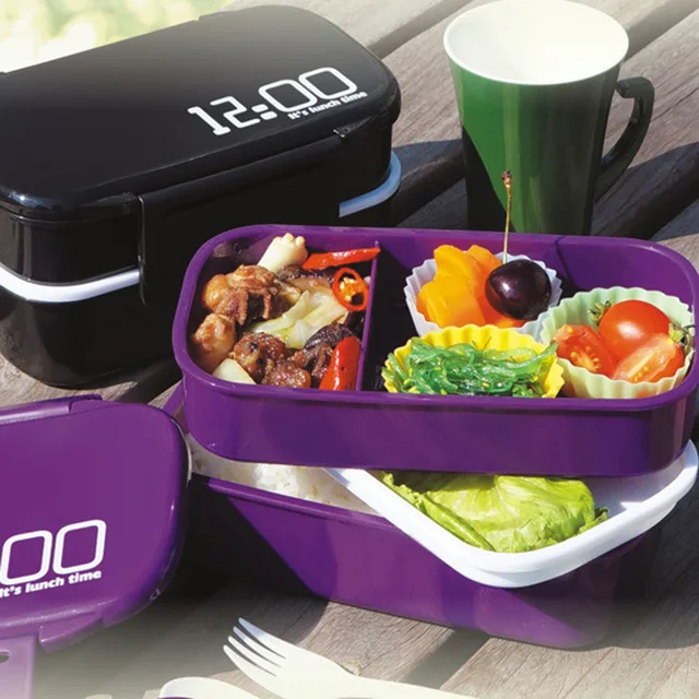 

Large Capacity 1400ml Double Layer Plastic Lunch Box 12:00 Microwave Oven Bento Box Food Container Lunchbox BPA Free HD