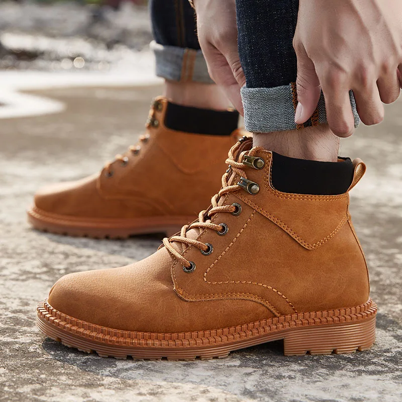 

2019 New Style Autumn Martin Boots Men's Fashion Snow Boots Short Boots England zhong gao bang MEN'S SHOES Workwear Desert Boots