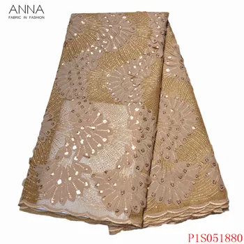 

Anna yellow african net lace french sequin fabric 2020 high quality nigerian embroidery mesh lace fabrics 5 yards/pcs for sewing
