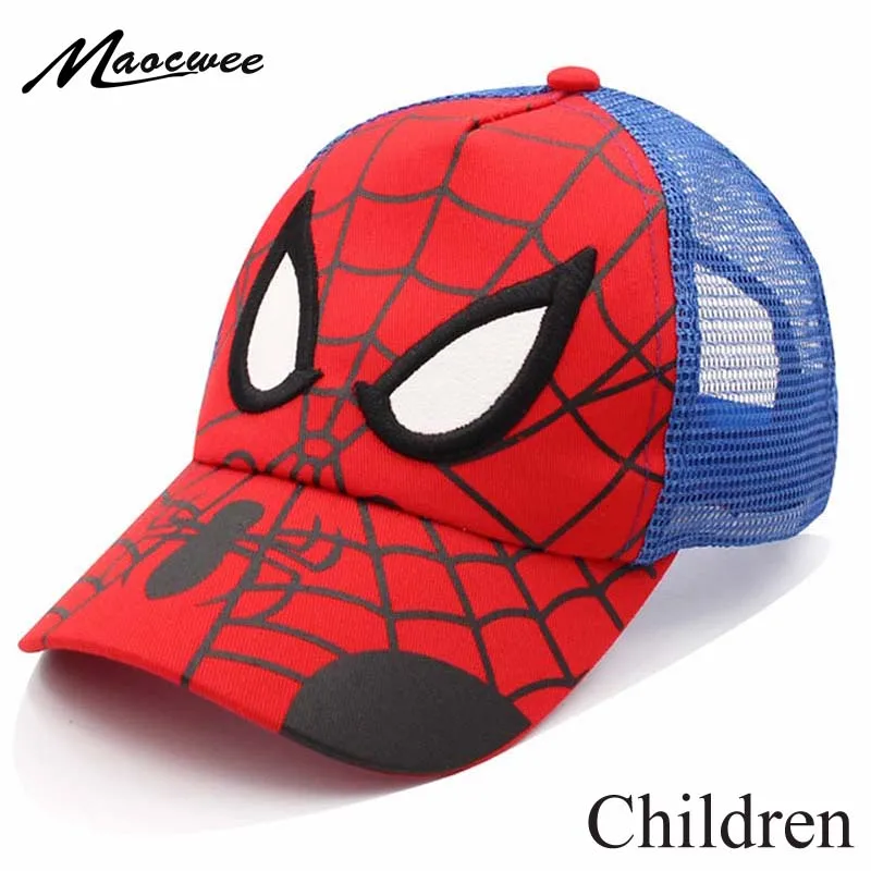 Gorra de béisbol con bordado para niños, gorro de béisbol con bordado de dibujos animados de Spiderman, ajustable, Hip-hop, transpirable, para verano, sombreros de niños