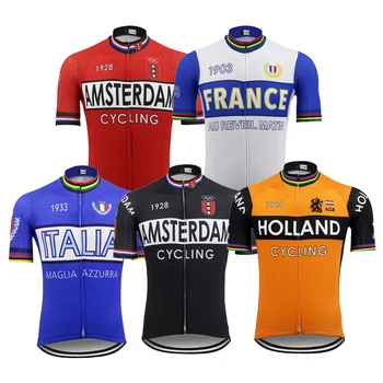 

Retro Cycling jersey Men Short sleeve pro team Bike jersey ropa Ciclismo Red Black Blue Orange White cycling clothing MTB