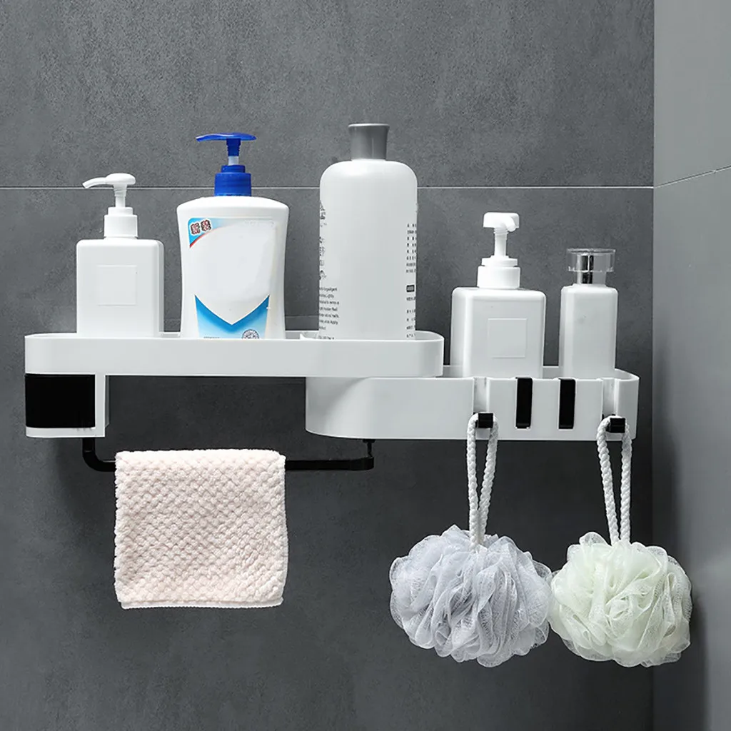 

Newest Plastic Suction Cup Bathroom Kitchen Storage Rack Organizer Shower Shelf Kitchen Tray Holder Washing Shower Organizer