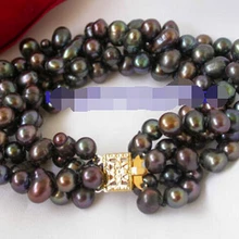 DYY 914+++ красивый 4 нити 8 мм браслет из черных жемчужин браслет