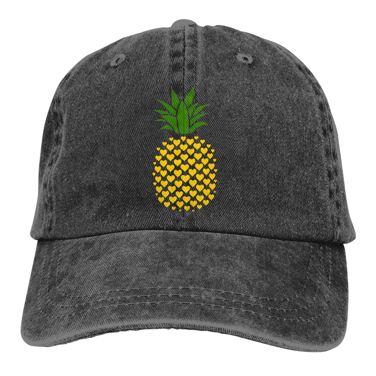 Ананас с принтом в виде сердец и Casquette черного цвета в стиле унисекс для мужчин и женщин из джинсовой ткани Strapback Бейсбол Кепки регулируемые клюшки для гольфа шляпа для папы