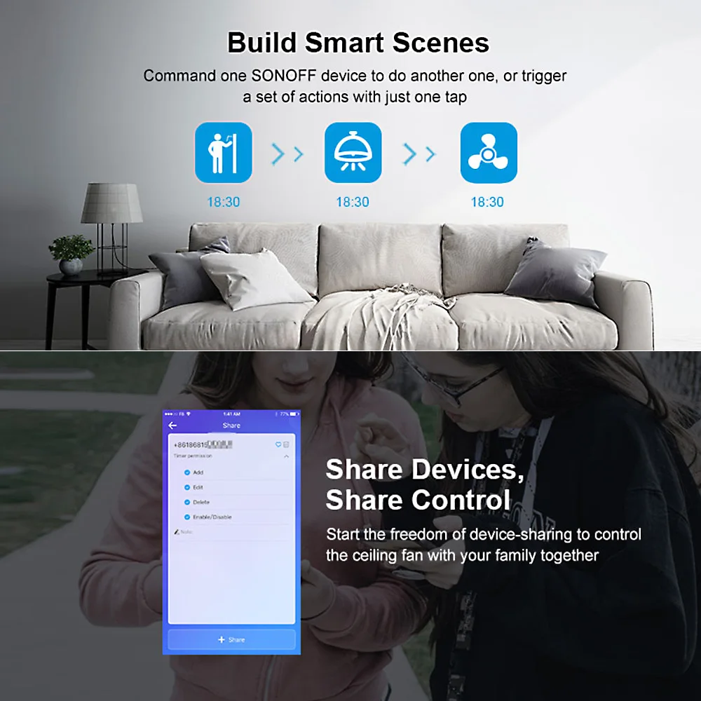 SONOFF iFan03 Wifi умный вентилятор переключатель потолочный вентилятор светильник управление Лер 433 RF приложение голосовой пульт дистанционного управления регулировка скорости Умный домашний модуль