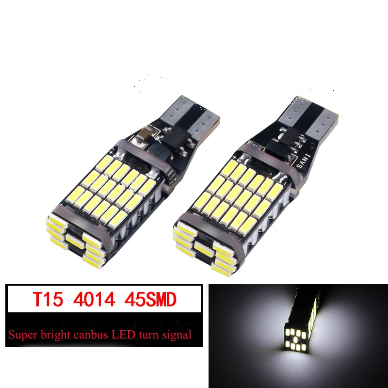 T15 светодиодный Canbus лампы@ с декодером@ светодиодный Canbus T15 4014 45smd супер яркий canbus светодиодный для автомобилей указатели поворота задний ход торможение светло-2 шт