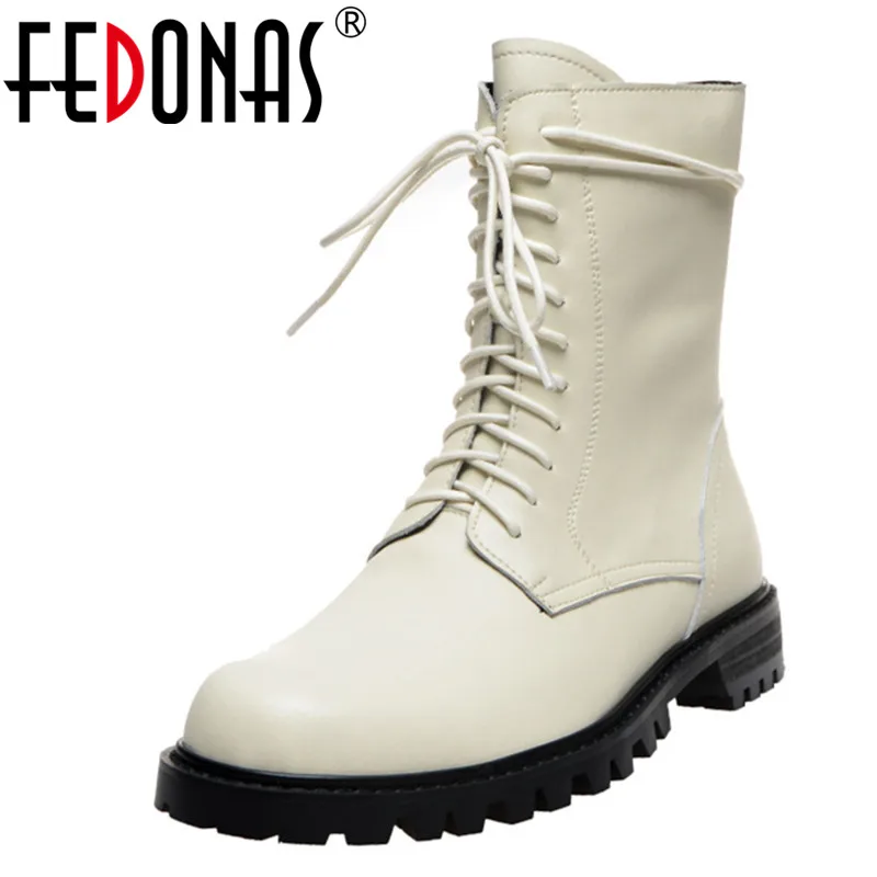 

FEDONAS Motorcycle Boots Night Club Shoes Woman Winter Warm Female Lace Up High Heels Genuine Leather Women Fashion Ankle Boots