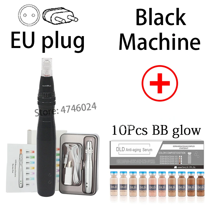 EU black kit BB Meso белая сыворотка отбеливание и осветление BB крем светящийся с мезо ручка Дерма Ручка микро игла ручка уменьшение морщин очистка кожи - Цвет: EU black kit
