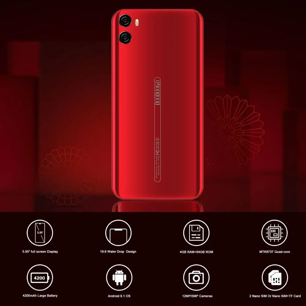 4G LTE 4GB+ 64GB DUODUOGO P26 мобильный телефон Android 8,1 5,8" 2.5D HD+ экран 12MP+ 5MP 4200mAh 4G Celular смартфон мобильный телефон
