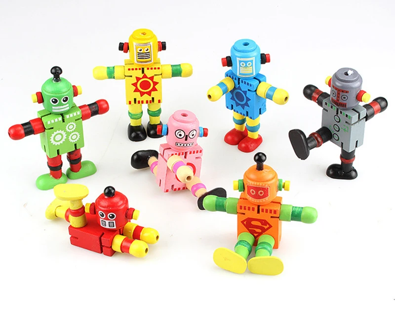 airfix quick build 3PCS Funny Wooden Deformation Robot Children Gift Clown Doll Action Figure Toys Education Models Toys For Children Birthday Gift model motorcycle kits