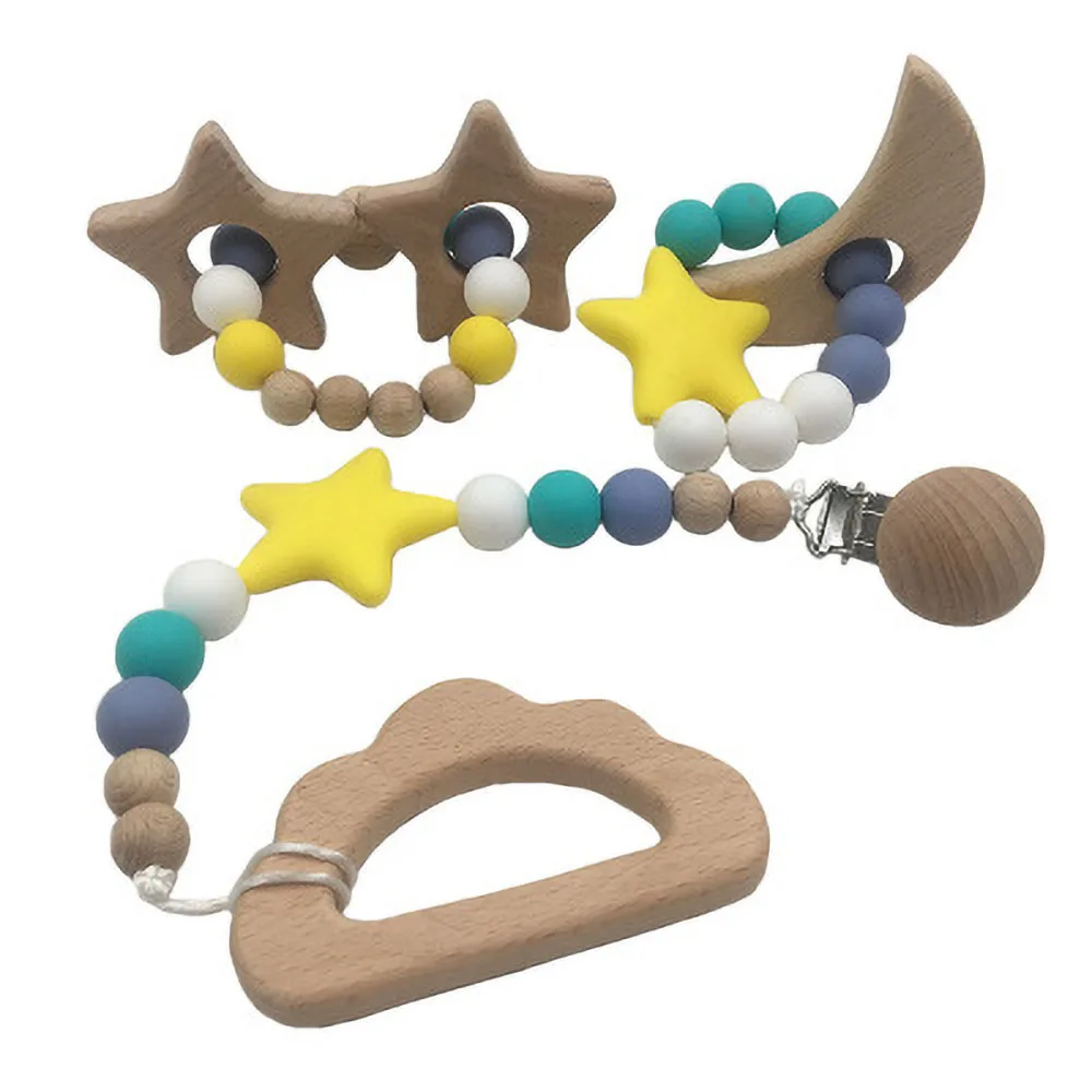 DIY Baby Pacifier Chain Wooden Handmade Pacifier Clips Holder Chain Silicone Pacifier Chains Baby Teether Teething Chains