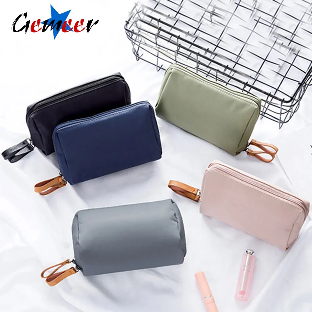 

Gemeer Solid Cosmetic Bag Korean Style Women Makeup Bag Pouch Toiletry Waterproof Makeup Organizer Case Nylon Cosmetic Bag