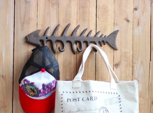 34x11cm Cast iron fish shaped fish bone hook Balcony garden decorations