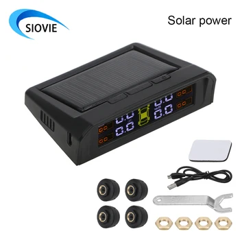 

SIOVIE Car Tire Pressure Alarm Monitor System Solar TPMS Display Internal /External Sensor Temperature Warning Visture