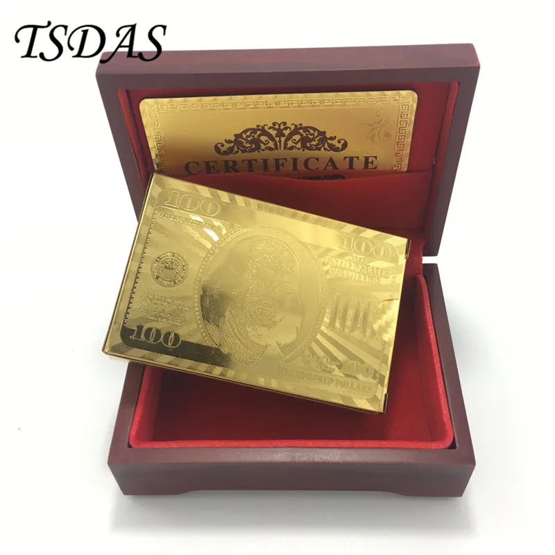 Долларовые карты в виде купюр золотые покрытые 24 каратным золотом игральные на