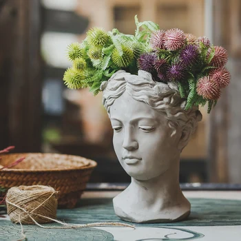 

Europe Style Portrait Retro Art Vase Cement Head Flower Pot Flower Arrangement Vintage Art Vase Decoration Home Livingroom Decor