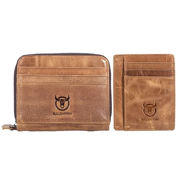 

BULLCAPTAIN 2pcs Men Wallet Business Card Holder Cardholder Leather Cow Pickup Package Bus Card Holder Slim Leather Multi-Card-B