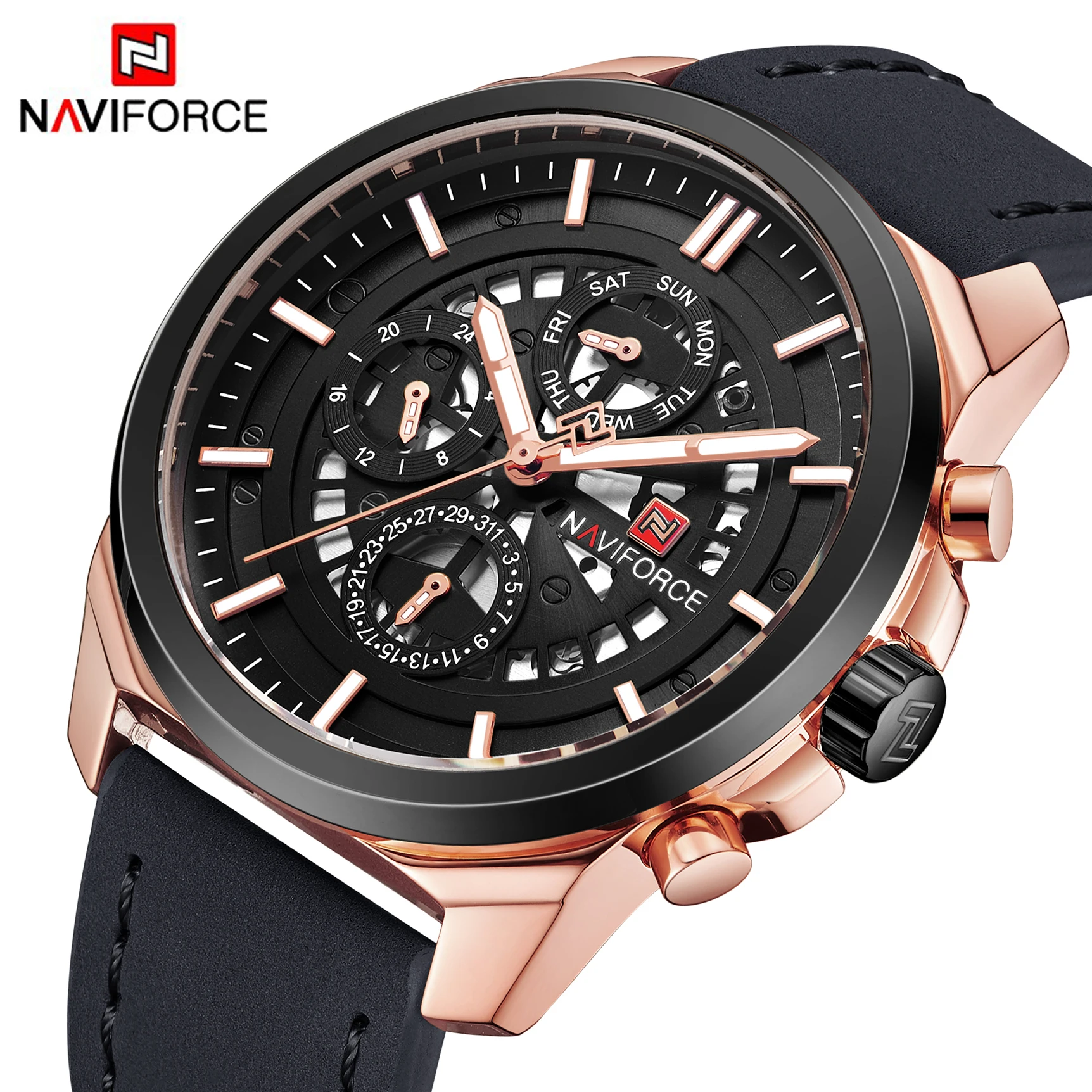 NAVIFORCE, повседневные спортивные часы для мужчин, Лидирующий бренд, роскошный кожаный ремешок, кварцевые мужские часы, отображение даты, недели, Модные Военные часы