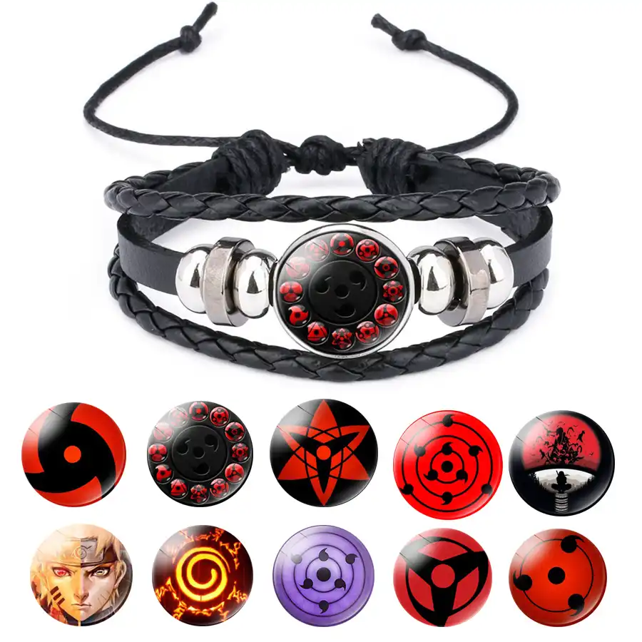 Sharingan Eye Bracelet Anime Naruto Braided Leather Bracelet Naruto Sasuke Uchiha Clan Rinnegan Taichi Kakashi Cosplay Jewelry