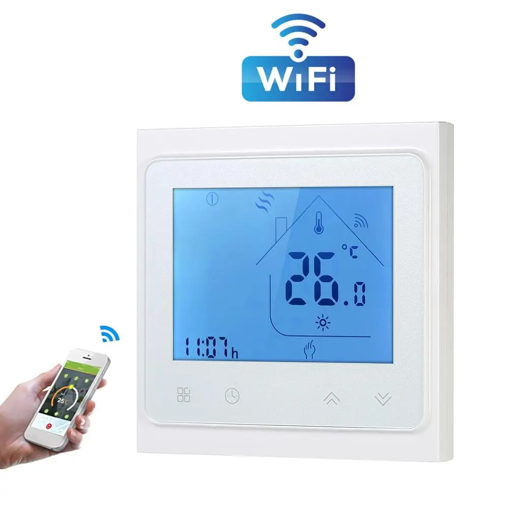 Teekar 95-240 В WiFi умный термостат температурный контроллер для воды электрическое Отопление газовый котел работает с Alexa Google Home - Цвет: White