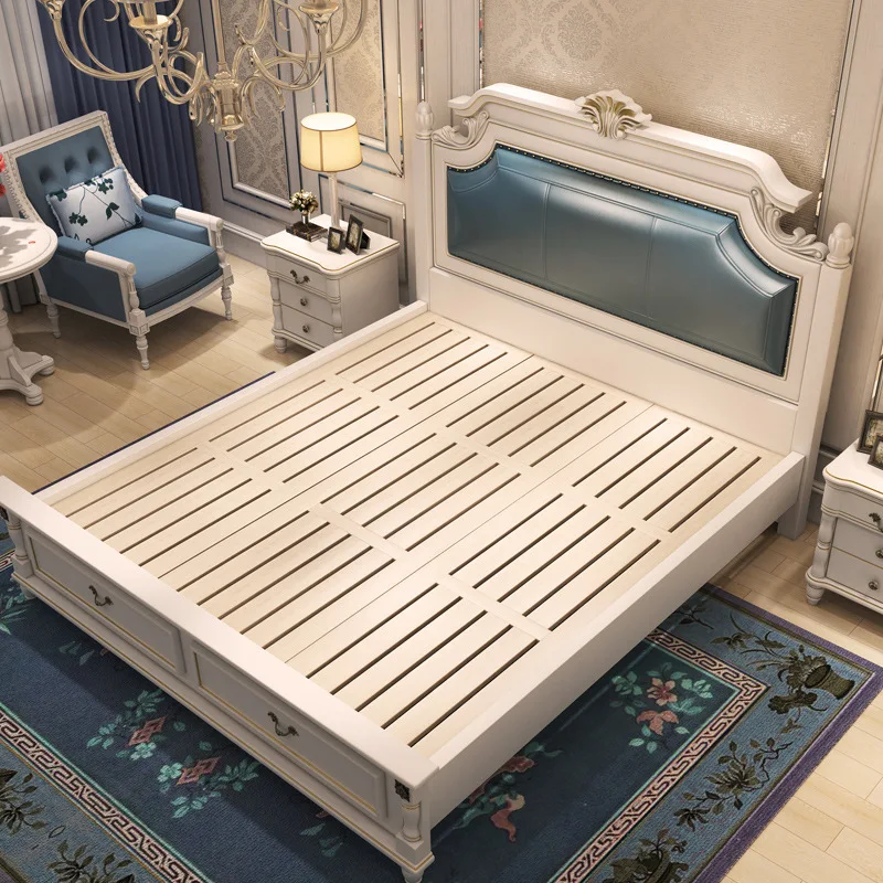 American country 1.8 meters European style double marriage bed storage high box bed 1.5 meters bedroom solid wood