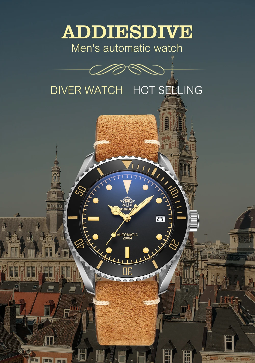 Addies Dive 2101 Men's Automatic Watch NH35 Stainless Steel Wrist Watch Black Matte Dial Super Luminous 200m Diving Watches