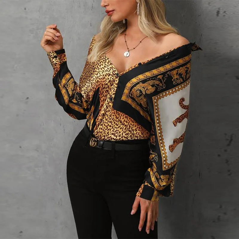 

Leopard Print Button Design Women Casual Blouse Shirt Blusas Mujer De Moda Women Long Sleeve Shirts Tops