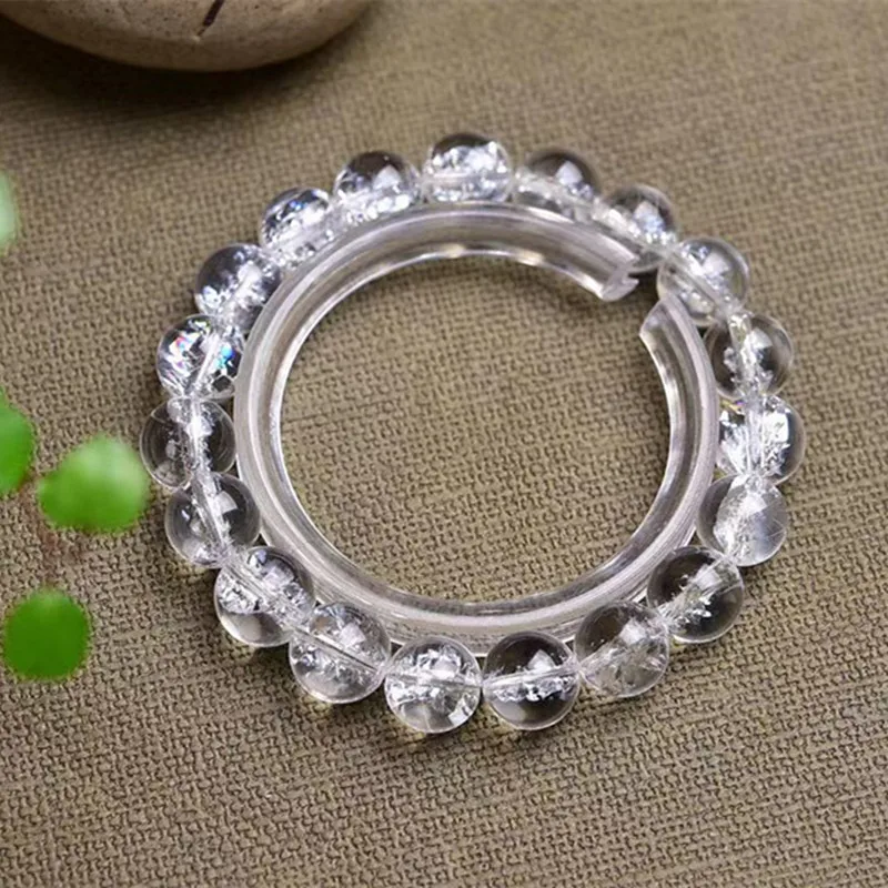 

Rainbow Natural White Cracked Clear Rock Quartz Bracelet Round Bead Crystal Healing Stone Women Jewelry Gift