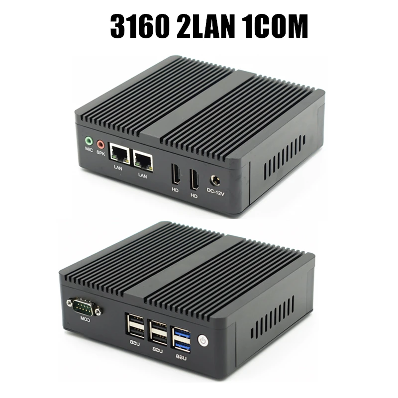 Брандмауэр AES-NI безвентиляторный мини ПК Linux 3160 N3150 J1900 четырехъядерный 2 ГГц 2* Lan Pfsense маршрутизатор безопасности компьютер 1* HDMI WiFi