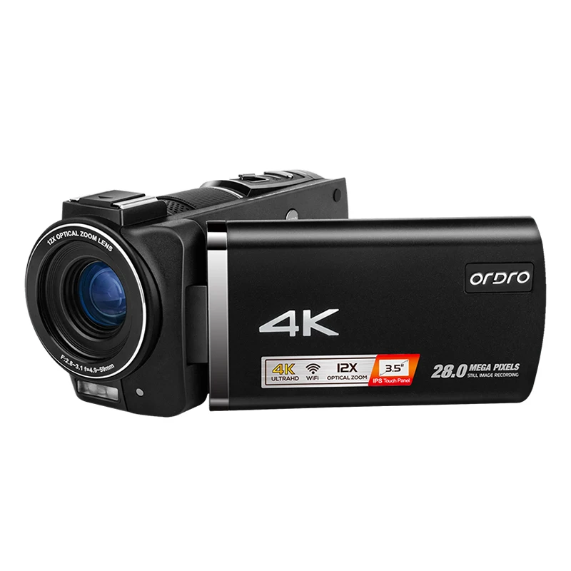 Ordro AX60 Vlog Video Camera Camcorder 4K for Blogger Live Stream 3.5'' IPS Screen 12X Optical Zoom 1080P 60FPS Digital Cameras