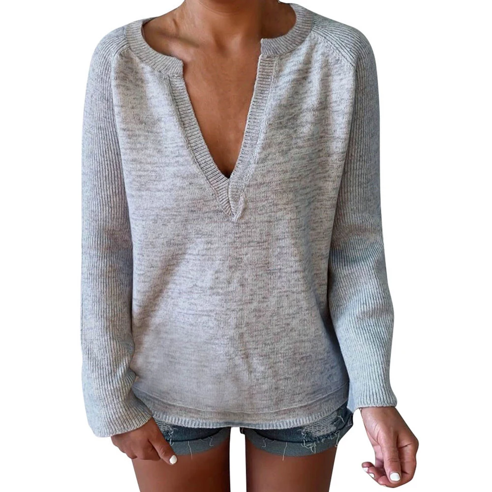 

Casual Knitted Sweater Women Streetwear V Neck Long Sleeve Pullovers Loose Solid Coat 2019 Autumn Winter Women's Sweater D30