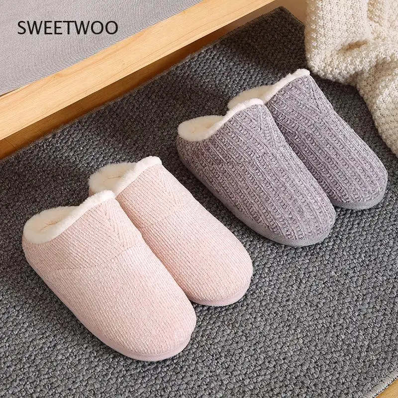 2021 new striped cotton slippers men and women couple wool cotton slippers casual home warm slippers