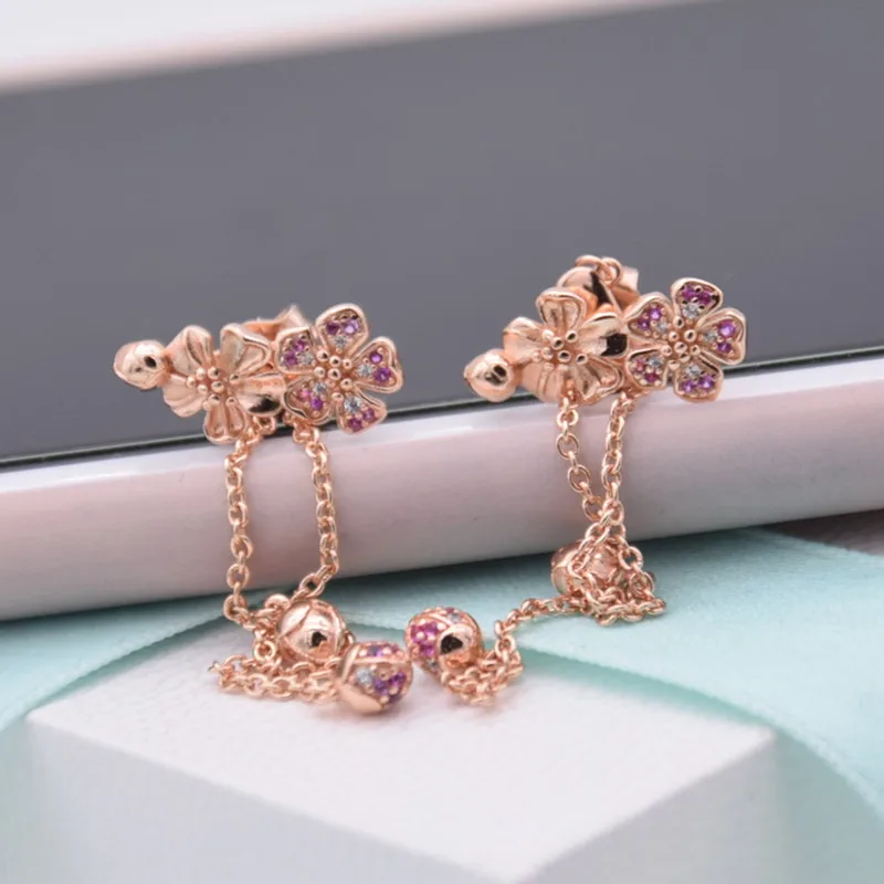 

Eearrings for women Dangling Peach Blossom Flower Drop Earring 925 sterling silver earing brincos earings fashion jewelry brinco