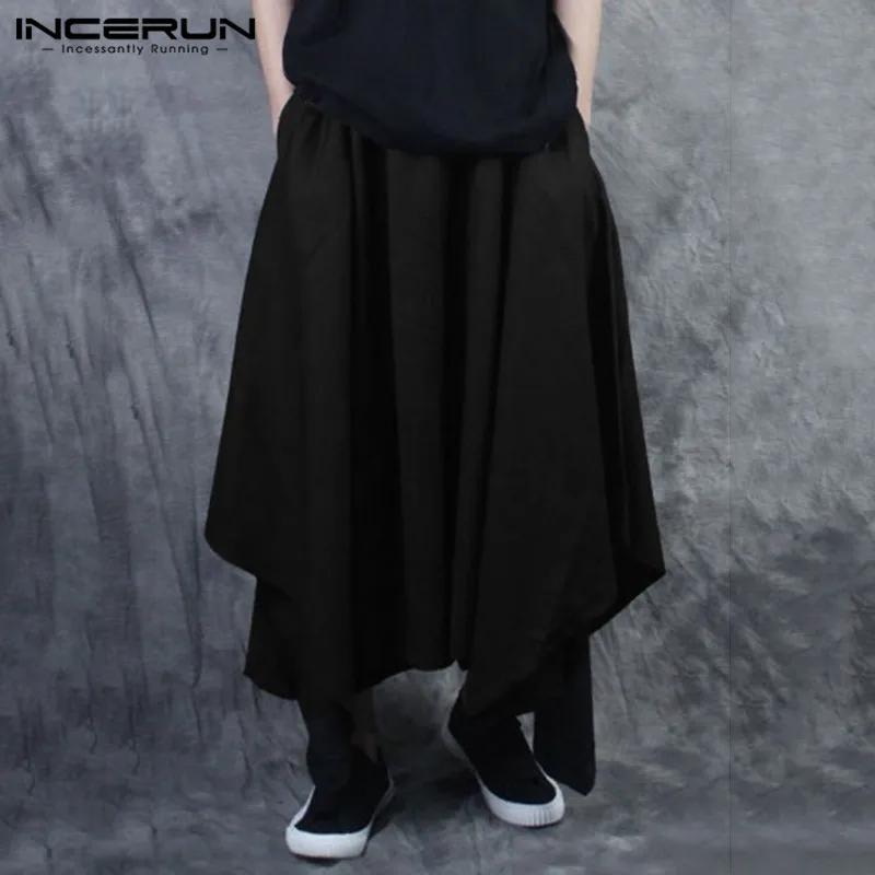 INCERUN Fashion Men Harem Pants 2020 Elastic Waist Solid Color Joggers Loose Irregular Skirt Trousers Streetwear Dance Pants Men INCERUN Fashion Men Harem Pants 2020 Elastic Waist Solid Color Joggers Loose Irregular Skirt Trousers Streetwear Dance Pants Men