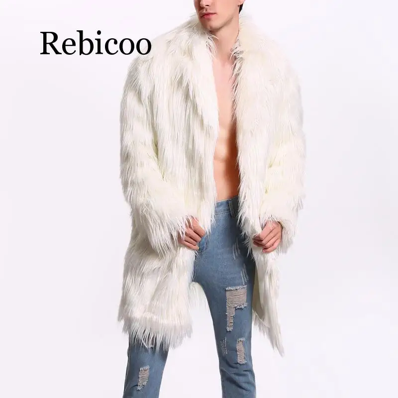 Rebicoo Мужское пальто с мехом Северной зимнее пальто с искусственным мехом ветровка боковой пальто с длинным рукавом в стиле «панк» Щука пальто