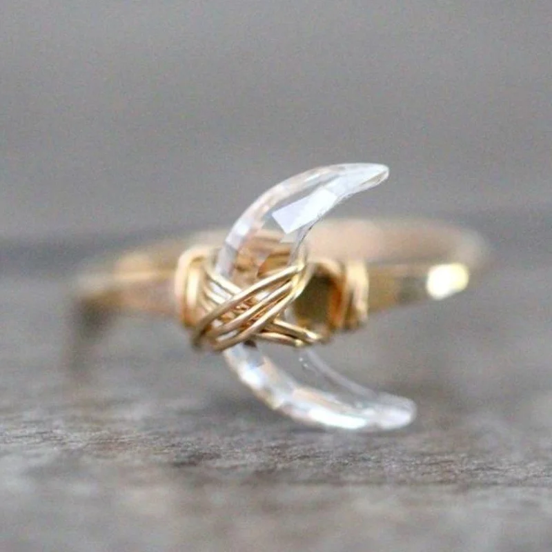 Crescent Moon Ring Crystal Quartz Ring Half-Moonbeam