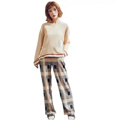 Осенний вязаный хлопковый женский пижамный комплект с длинными рукавами, милое тонкое повседневное мягкое Женское ночное белье, большой размер, Женская домашняя одежда - Цвет: SD9327