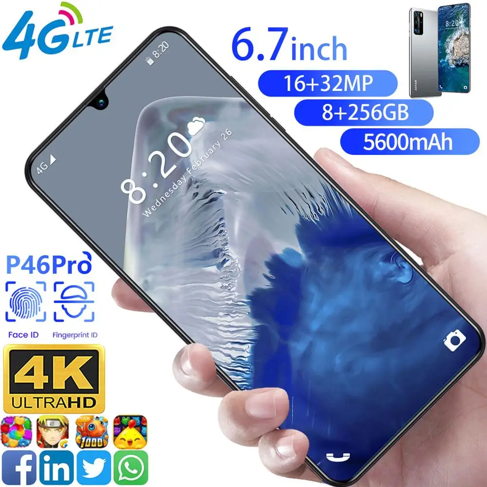 Смартфон P46 Pro 6 7 дюйма 10 ядер 8 + 855 ГБ 256 мАч Android 10|Бамперы| |