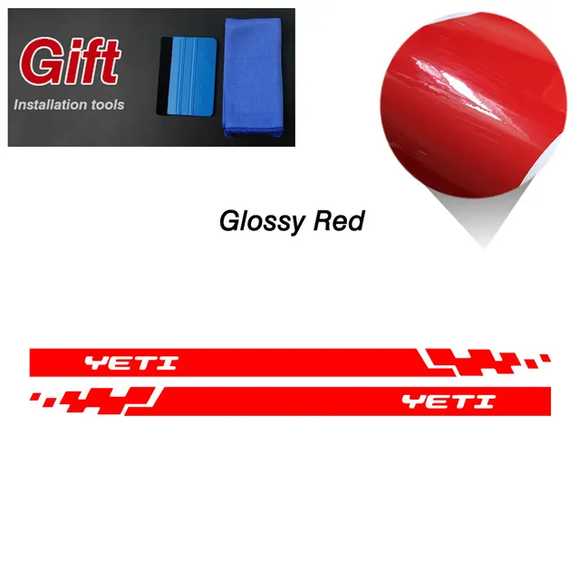 Racing Sport Car Styling Hood Engine Cover Decal Body Graphics Vinyl Side Stripes Skirt Sticker for Skoda Yeti Tuning Accessorie Side-Glossy Red