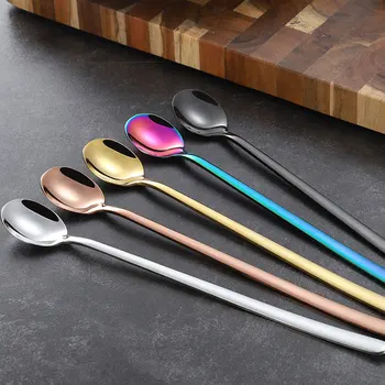 

1PC Colorful Stainless steel Spoon with Long Handle Ice Coffee Spoon Home Kitchen Tableware Spoons Kitchen Accessories
