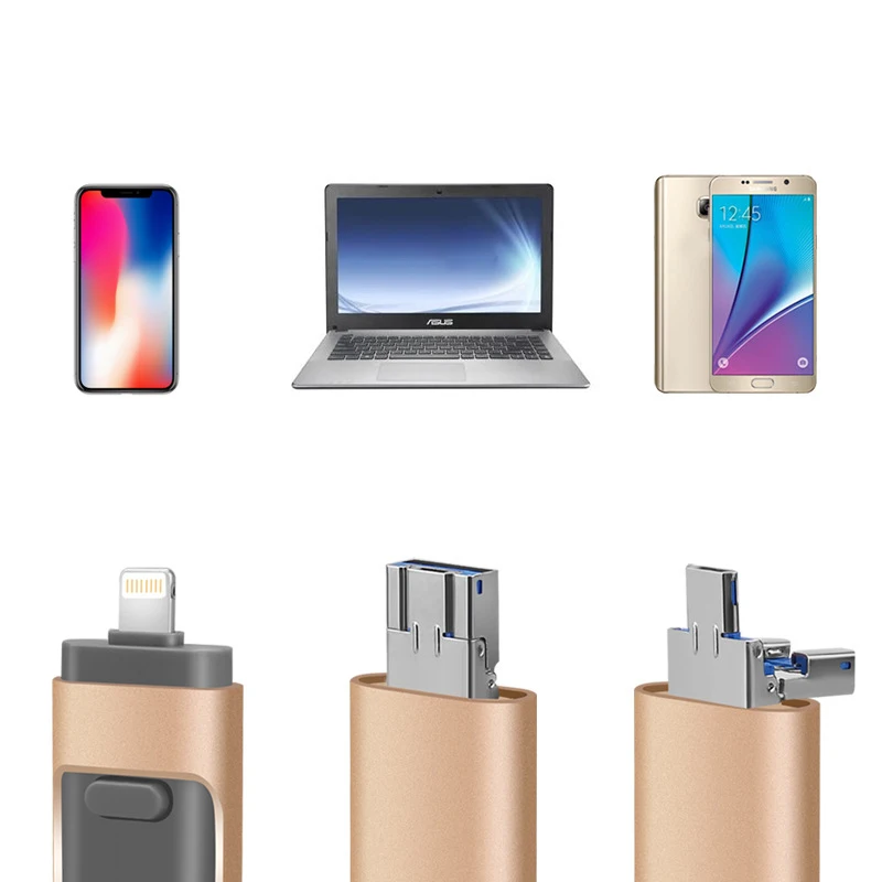 Mobile Phone U Disk 8GB/32GB/64GB/128GB/256GB Three-use OTG Three-in-one Metal Small Push-pull U Disk 3 In 1 Memory Stick