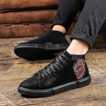 

Male Shoe High Help Leisure Time Boots Europe Station Trend Personality Casual Shoes Joker Keep Warm Embroidery Increase Cotton